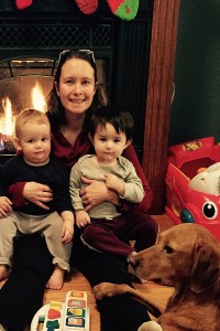 Dr. Linda Johnson with her two sons Findlay and Theo and their dog Ellie